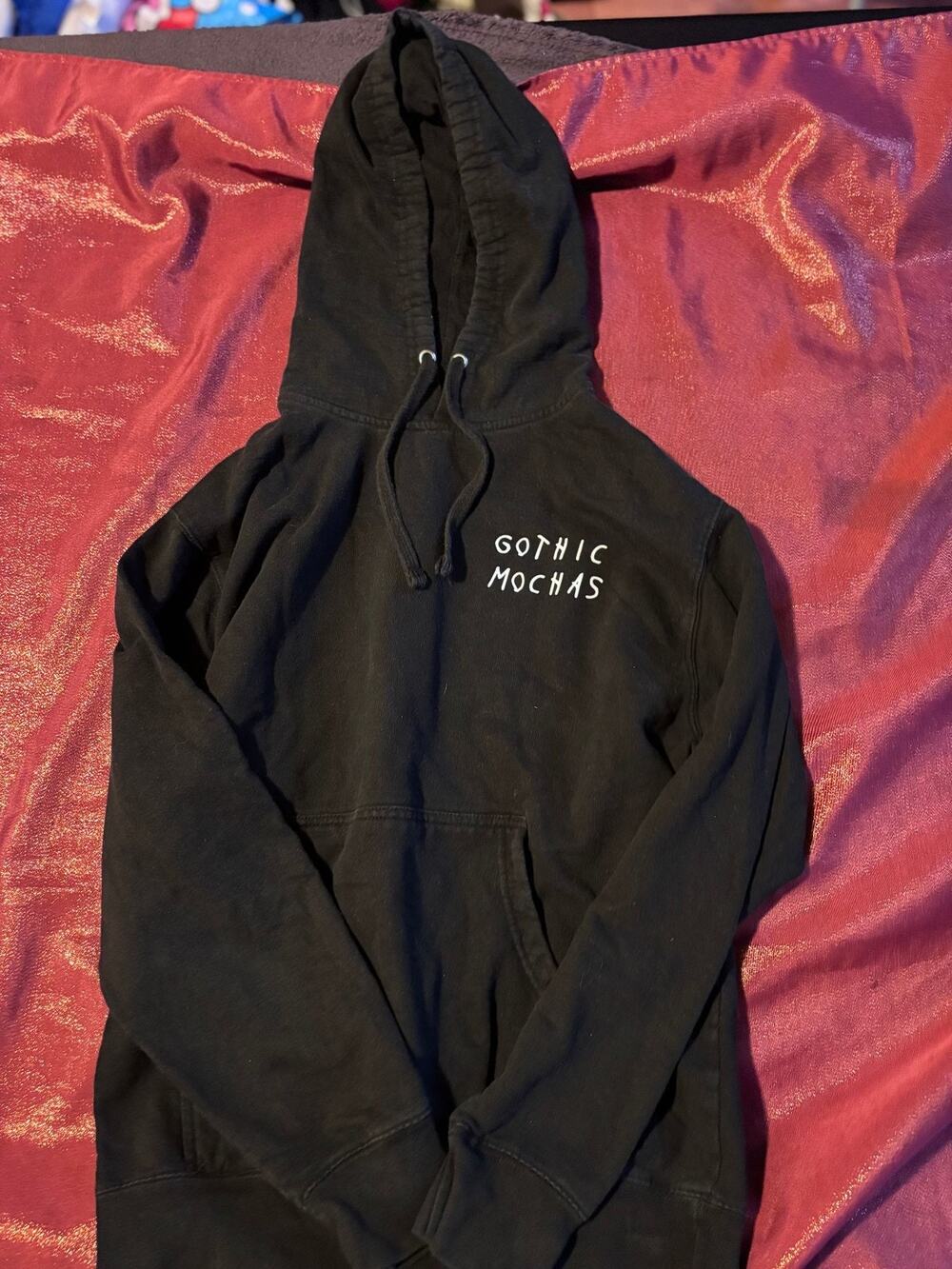 Gothic Mochas Hoodie Mens M Black Pullover Sweatshirt Drawstring Kangaroo Pocket